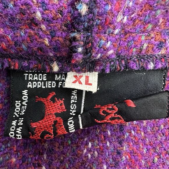 VTG Welsh Woollens by Tregwynt 100% Wool Jacket Full Zip Hooded Womens XL Purple - Picture 9 of 13